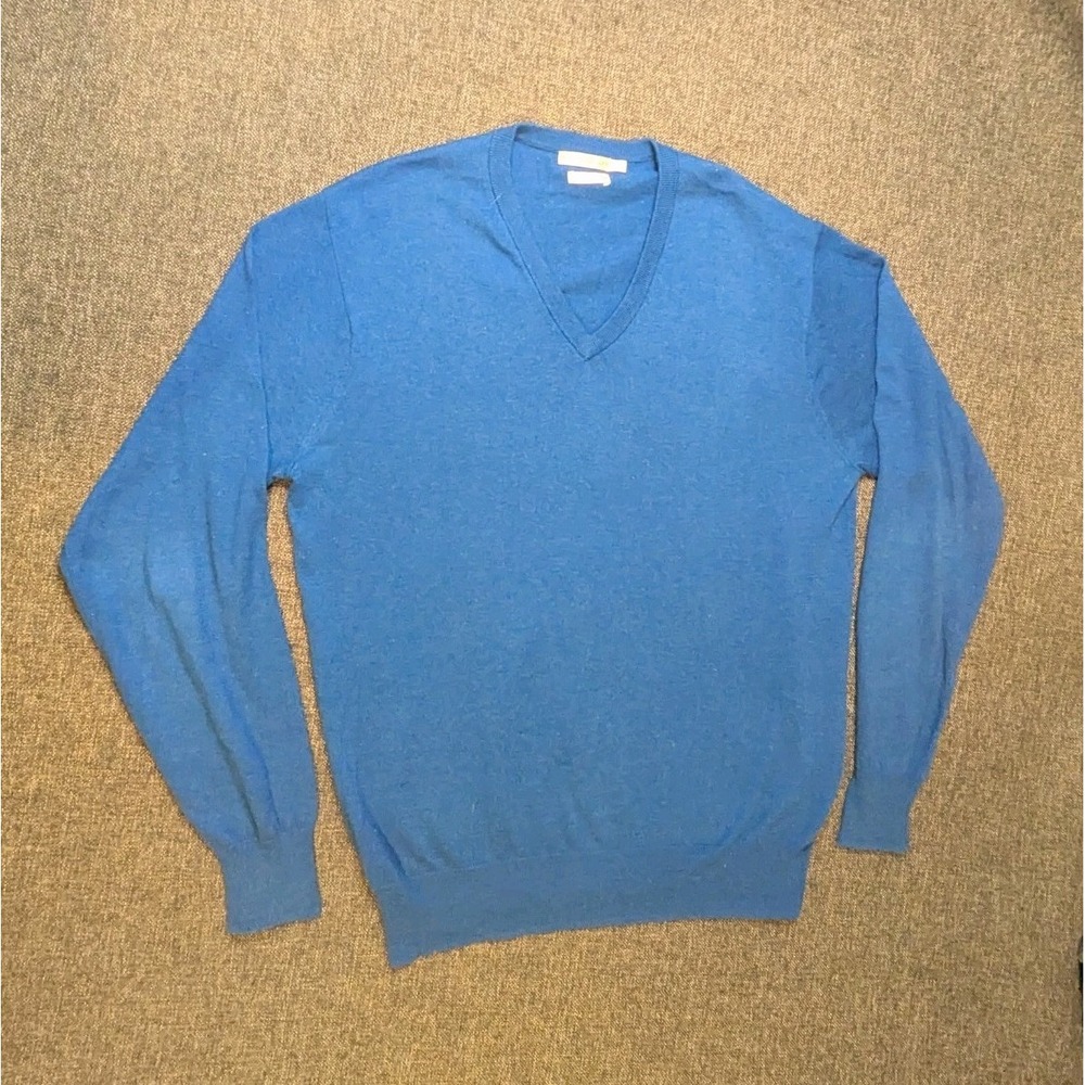 Peter Millar Blue V Neck Cashmere Cotton Blend Sweater Mens Small Luxury Shirt